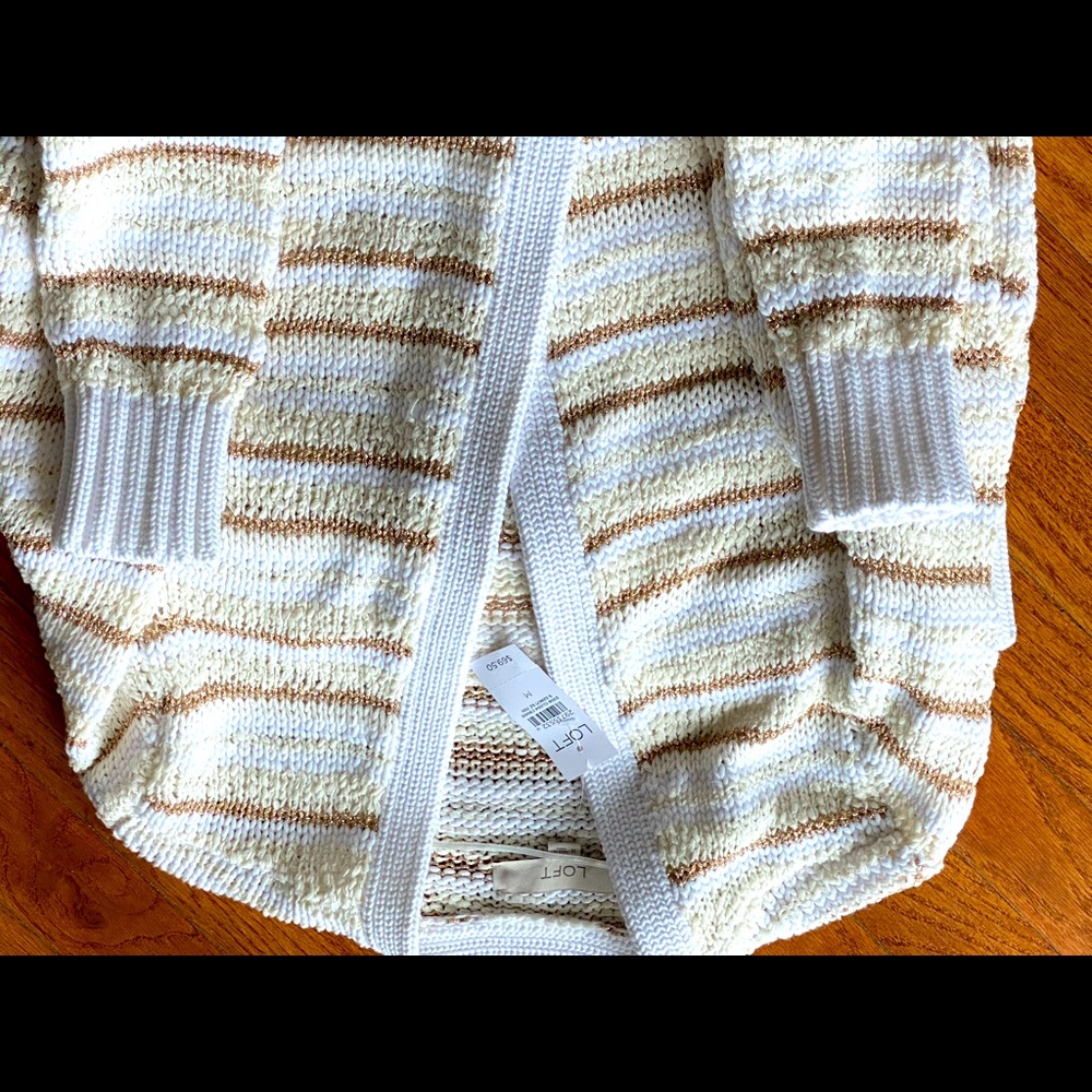 Loft White and Gold Striped Cardigan